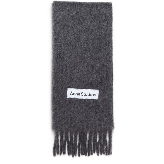 Fringed wool scarf - grey