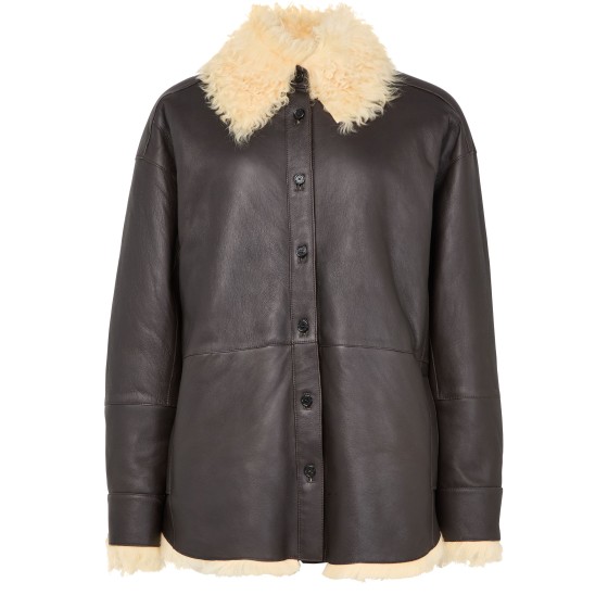Shearling shirt jacket - brown