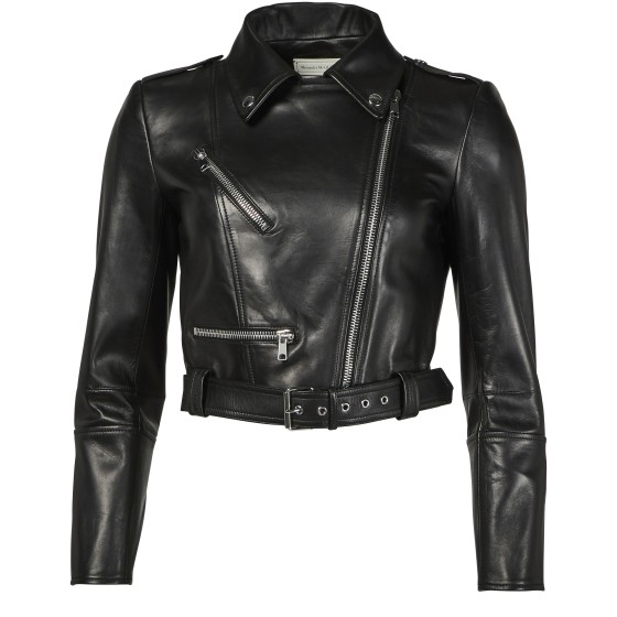 Short biker leather jacket - Black