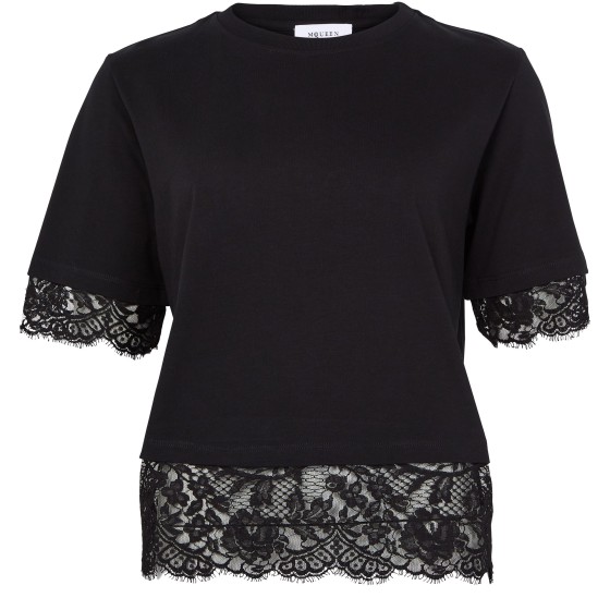 Short-sleeved t-shirt with lace - Black