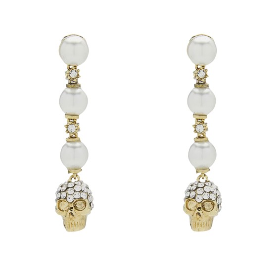 Skull and pearl earrings - white