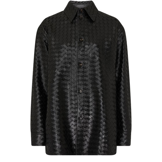 Intrecciato leather casual shirt - Black
