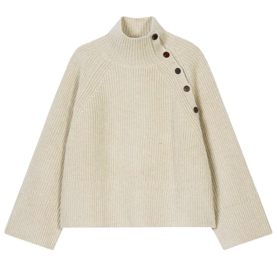 High neck sweater buttoned at the side - Beige