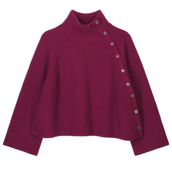 High neck sweater buttoned at the side - Burgundy
