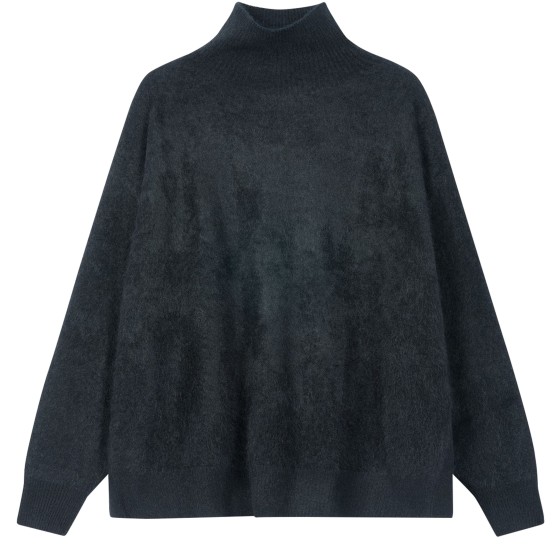 Oversized high-neck brushed cashmere sweater - Black