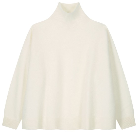 Oversized high-neck brushed cashmere sweater - Beige