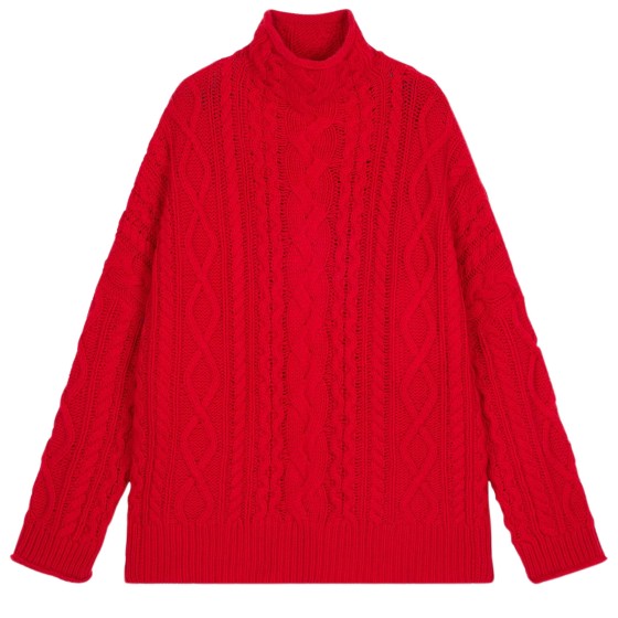 Cable knit mockneck sweater - Red