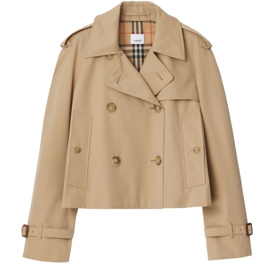 Cropped Gabardine Trench Jacket - Beige