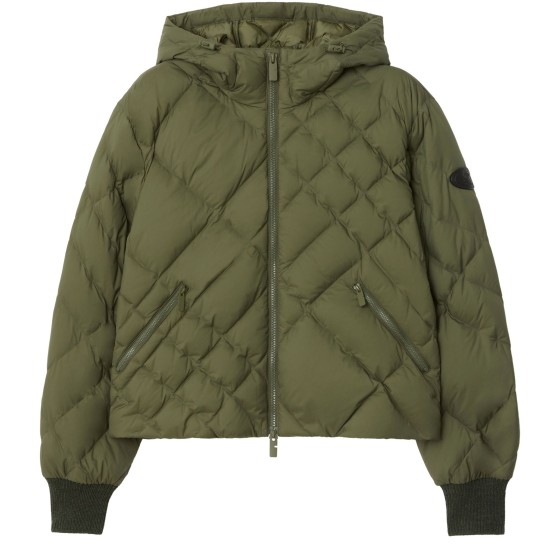 Check-stitch Nylon Delley Puffer Jacket - Green