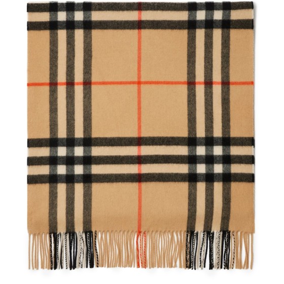 Wide Check Cashmere Scarf - Beige