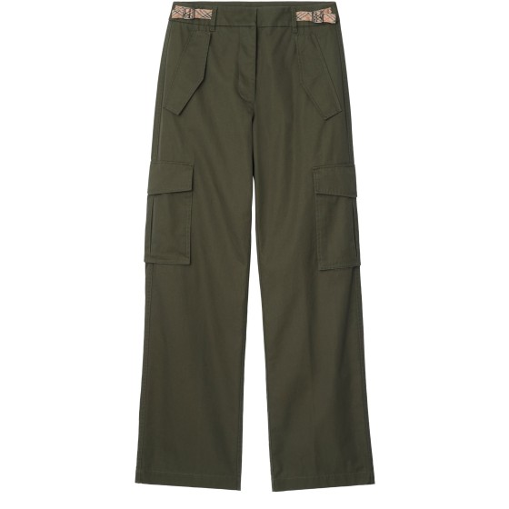 Check Trim Gabardine Cargo Trousers - Red