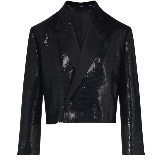 Military-style dress jacket with sequin sablé fabric - Black