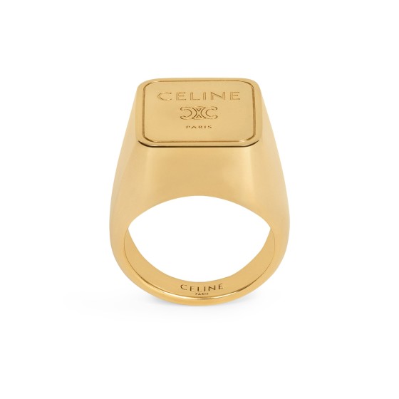 Triomphe square signet ring in brass with gold finish - Gold