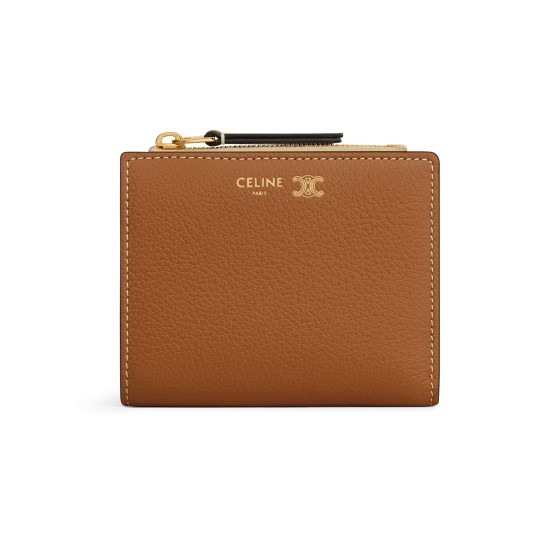 Compact wallet in supple grained calfskin - Beige