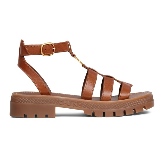 Clea Triomphe Vegetable-Tanned Leather Chunky Heel Roman Sandals - brown