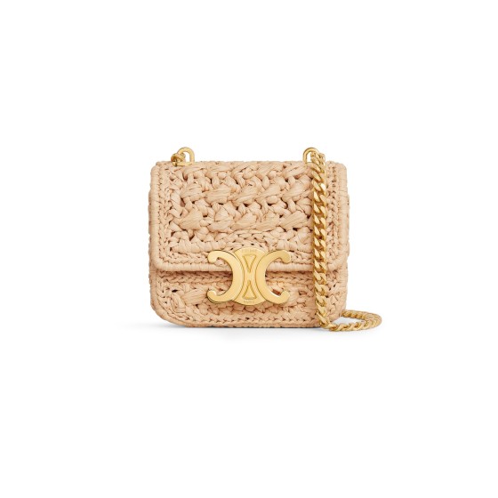 Mini chain Claude in raffia effect textile - Beige