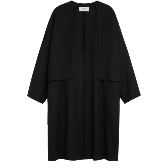 Double-faced cashmere collarless coat - Black