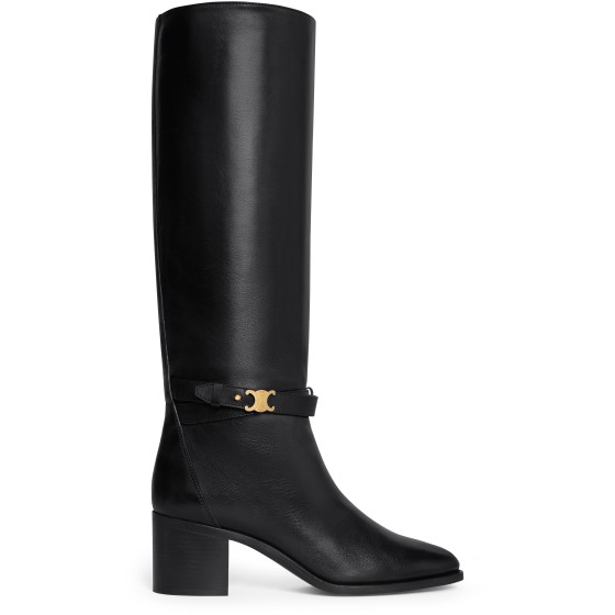 Celine Garance Triomphe strap high boot in calfskin - Black