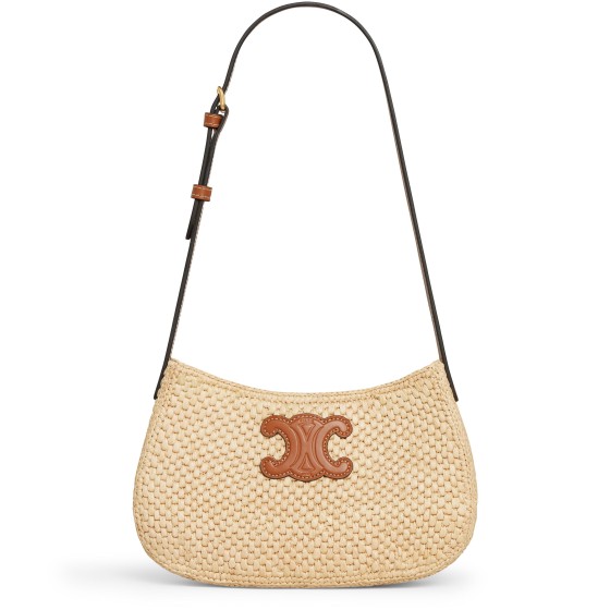 Medium Tilly bag in raffia and calfskin - Beige