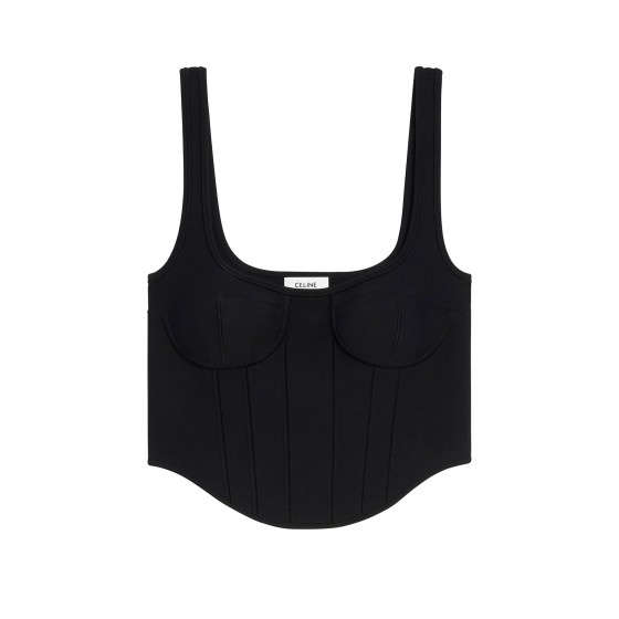 Viscose-lined corset crop top - Black