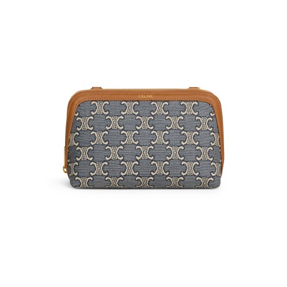 Chain clutch with all-over jacquard Triomphe pattern - navy blue