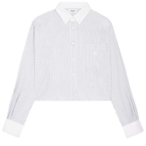 Cropped shirt in striped poplin - white