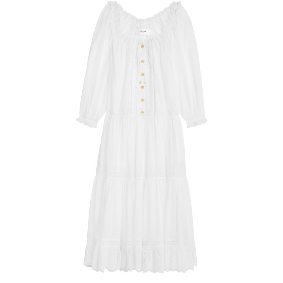 Embroidered Cotton Gauze Ethnic Style Dress - white