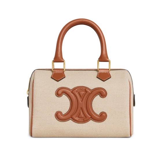 Boston Triomphe small fabric and cowhide leather Boston bag - Beige