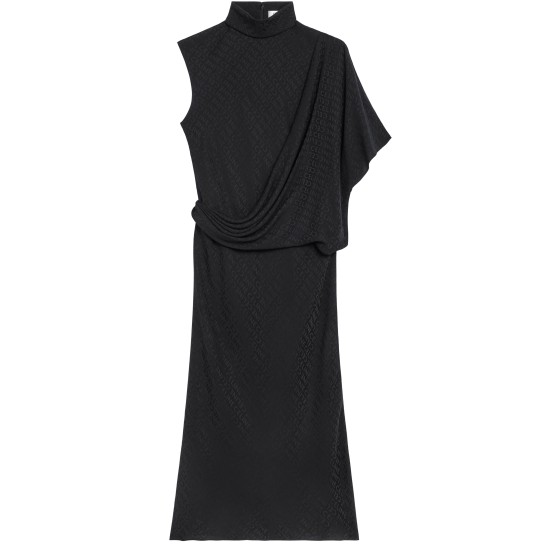 Matte and Glossy Silk Loose Draped Dress - Black