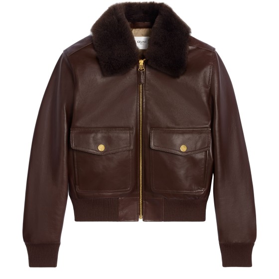 Aviator blouson jacket in calfskin - brown