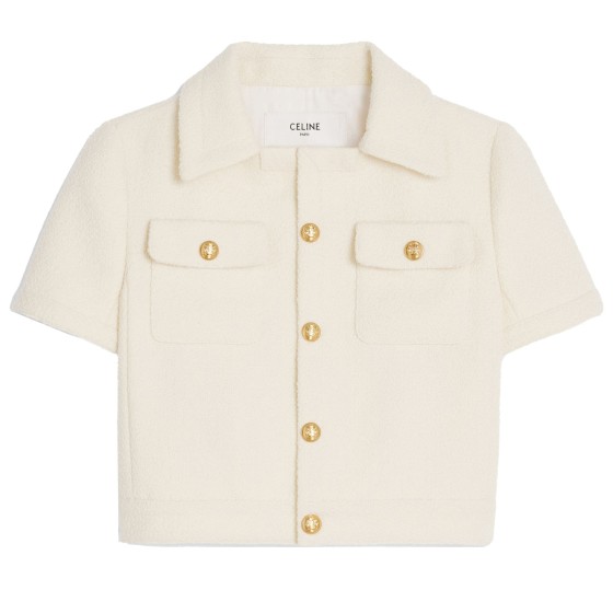 CHELSEA tweed button-up cropped jacket - white
