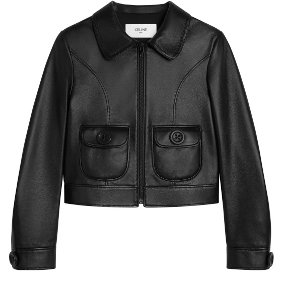 Straight blouson jacket in soft lambskin - Black