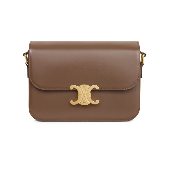Triomphe Medium Glossy Calfskin Shoulder Bag - brown