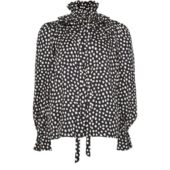 Ruffled blouse with pussycat bow - Black