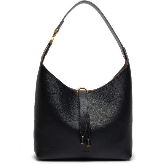 Marcie Small Grain Leather Crescent Bag - Black