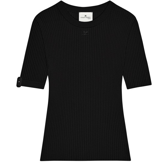 Buckle rib knit top - Black