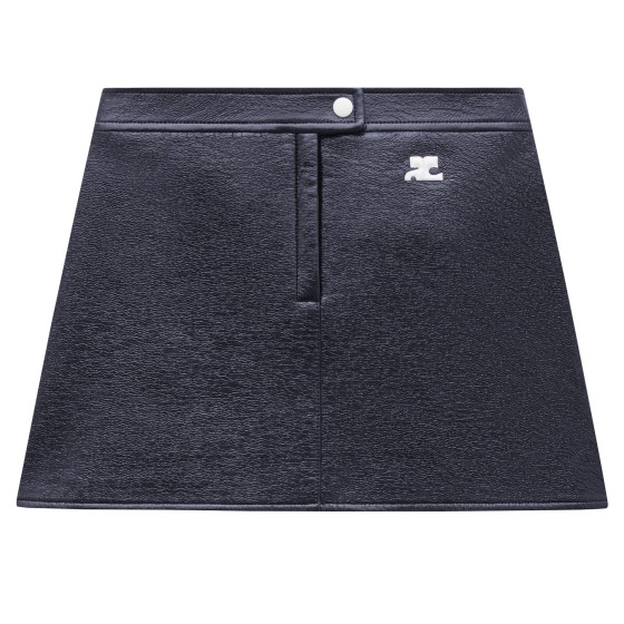 Reprinted vinyl mini skirt - navy blue