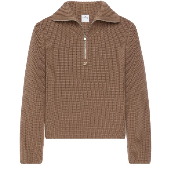 Ribbed wool trucker sweater - brown