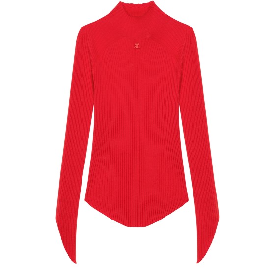 Circle rib knit mock neck sweater - Red