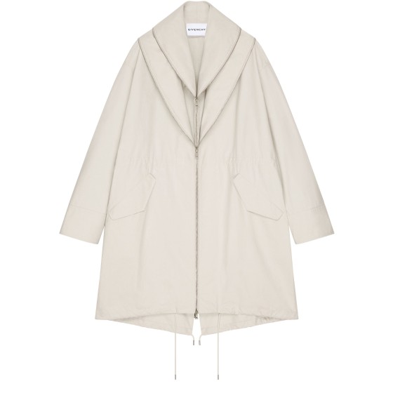 Cotton parka with zip-up shawl collar - Beige