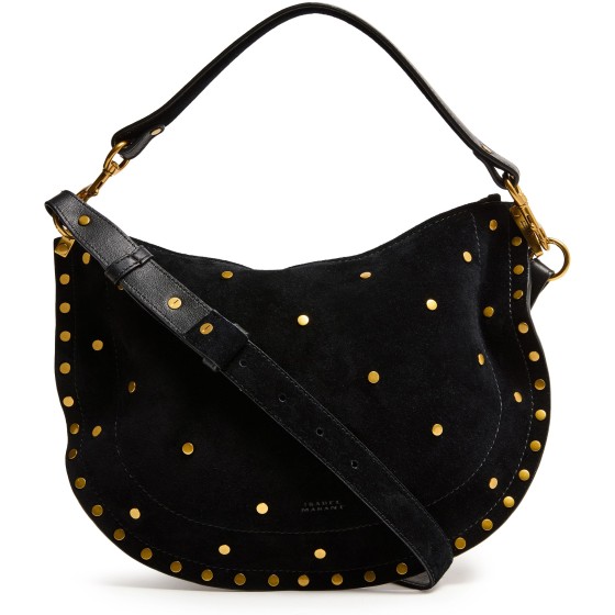 Oskan Soft Zip shoulder bag in suede with studs - Black