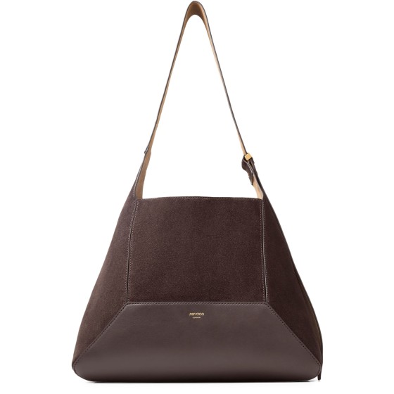 Diamond Suede Crescent Bag - brown