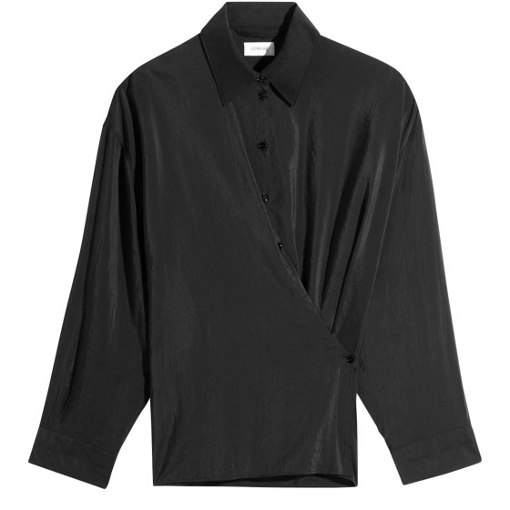 Straight Collar Twist Pleat Shirt - Black