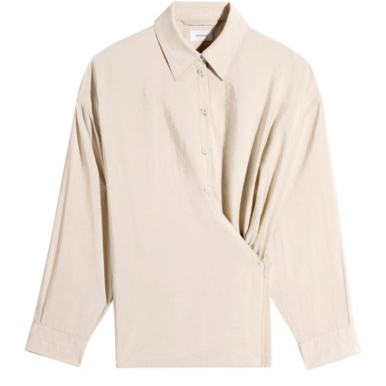 Straight Collar Twist Pleat Shirt - Beige