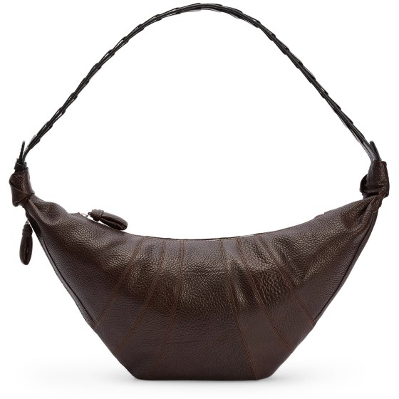 Large herringbone woven croissant bag - brown