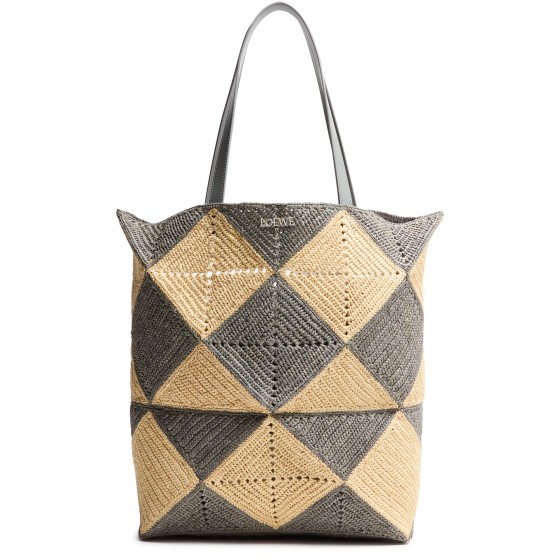Puzzle Fold Diamond XL Tote in raffia - Beige
