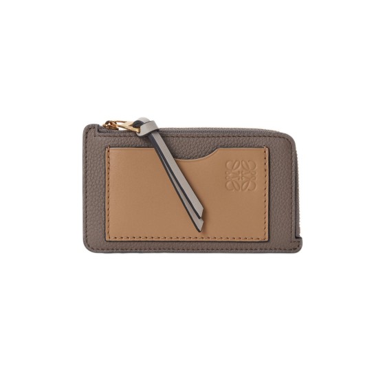 Grained calfskin card holder, coin purse - grey