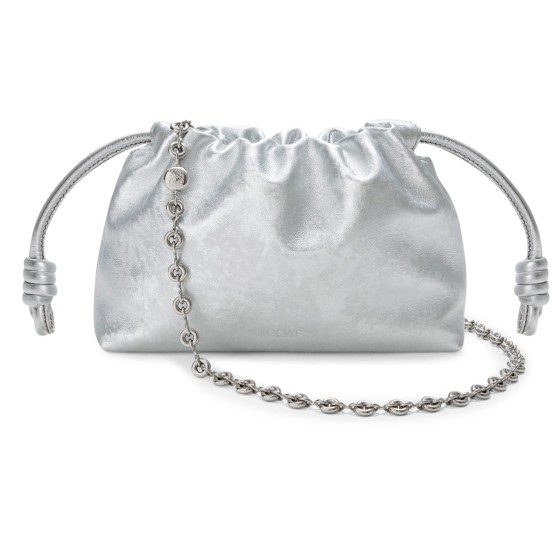 Mini Flamenco Purse in moiré print calfskin - Silver