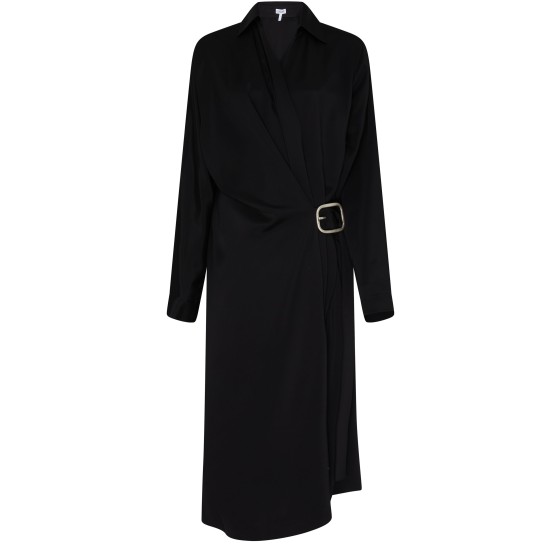 Wool tie-waist maxi dress - Black