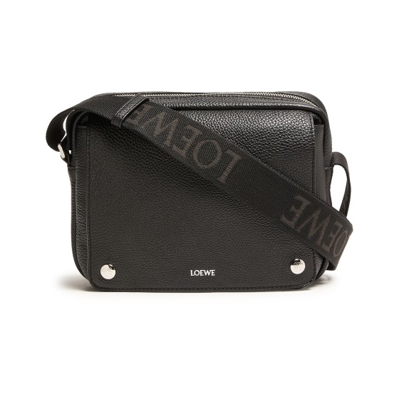 XS Pebble messenger bag in grained calfskin - Black